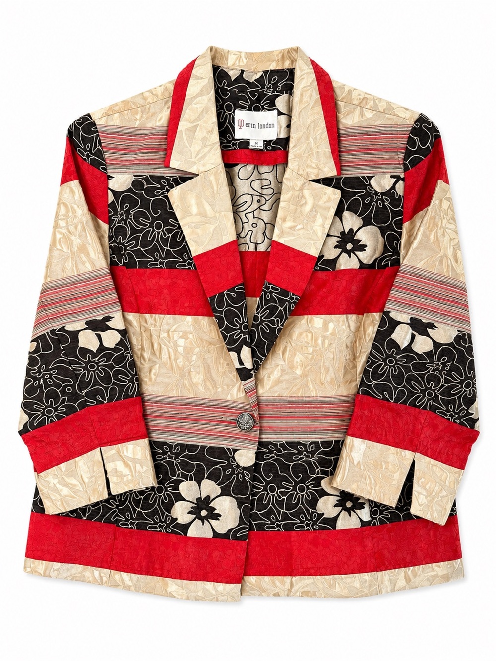 Erin London vintage jacket blazer brown tan gold red floral size M